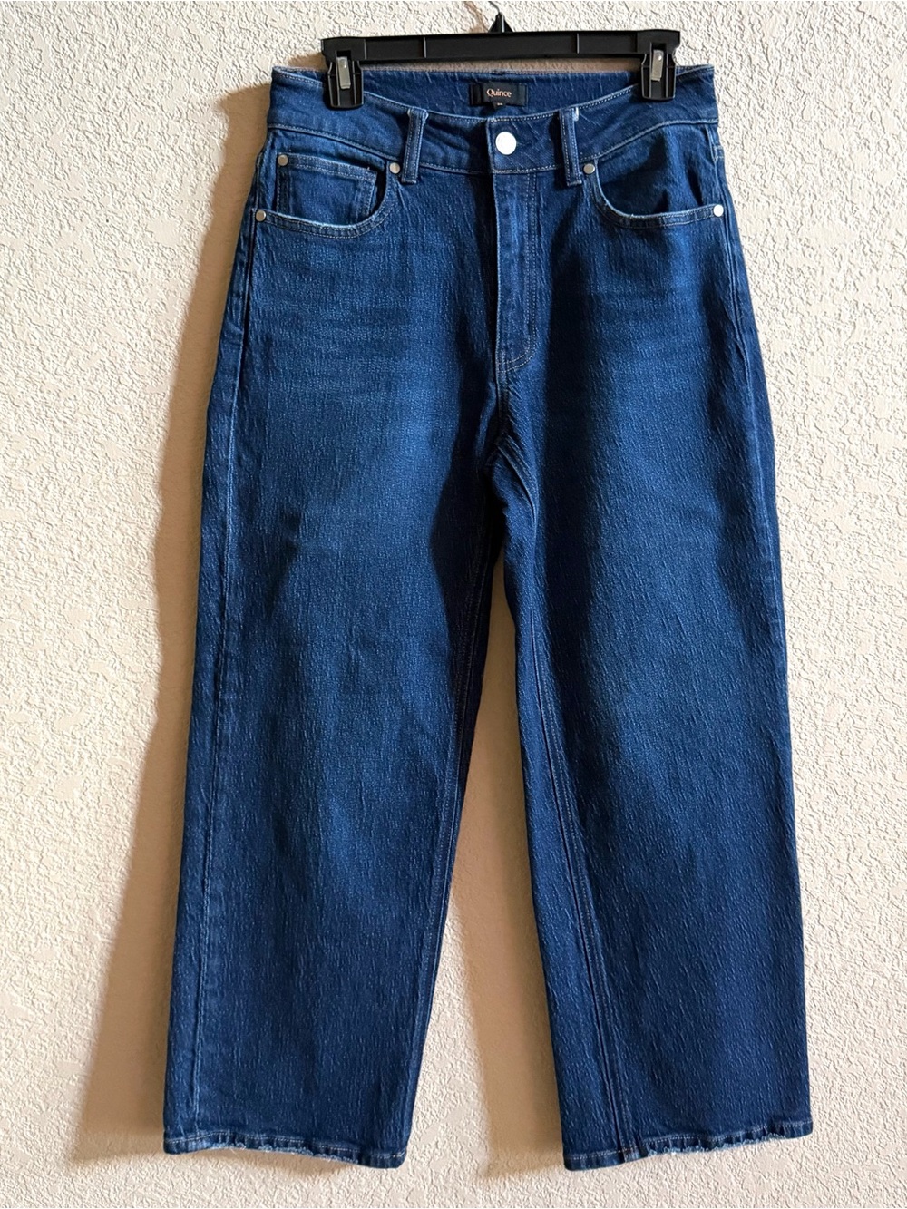 Quince Wide Leg Cropped Jeans Women 28 Comfort Stretch High Rise Dark Wash Blue